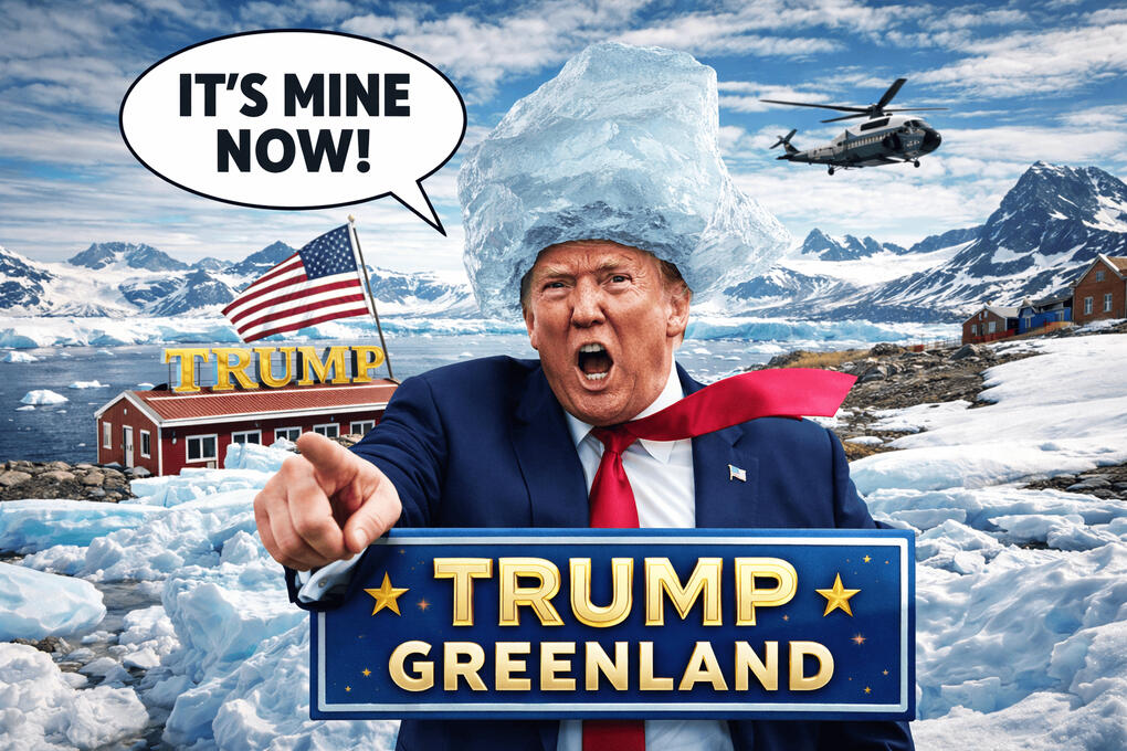 GRND meme banner showing Greenland ice and news headlines